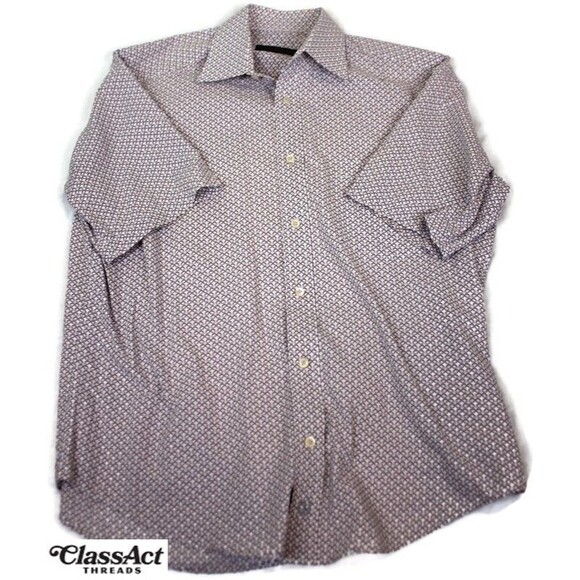 Bugatchi Uomo Other - Bugatchi Shirt Mens Brown Button Up Geometric Short Sleeve Sz M